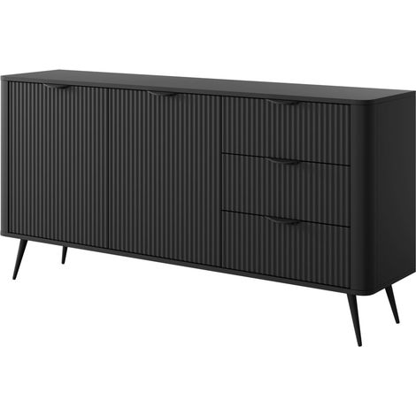 Cassettiera: 3 cassetti, 2 ante, mobile: Nero, 163,2 x 81,2 x 38cm (1/5)