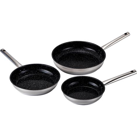 Pack poêle inox KITCHENPRO 20/24/28cm - VENTEO - Revêtement céramique antiadhésif - Adaptée à tous les feux induction/vitro céramique/électricité/gaz - Noir