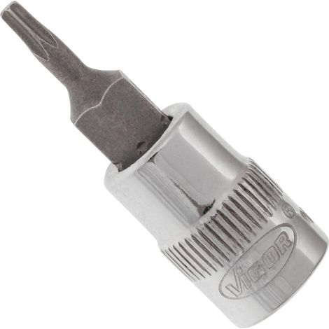 VIGOR Innenvierkant Antrieb 6,3 = 1/4 Zoll TX Schraubendreher-Einsatz Innen TX Profil V2595N ∙ Vierkant hohl 6,3 mm (1/4 Zoll) ∙ Innen TX Profil ∙ T 9 ∙ Gesamtlänge: 38 mm (1/2)
