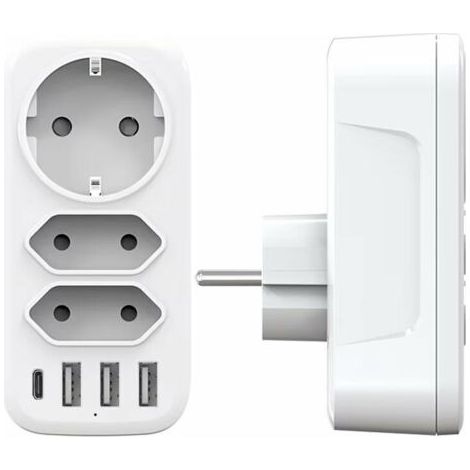 Multiprise murale 3 prises AC et 3 ports USB 3A – Chargeur 6 en 1 4000W – Système de charge intelligent – Compatible avec tous les appareils USB (1/5)