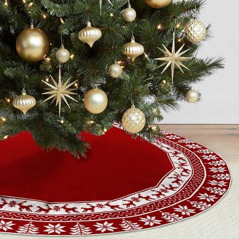 Jupe de sapin de Noël tricotée de 122 cm - Grand tapis de sapin de Noël GROOFOO (rouge)