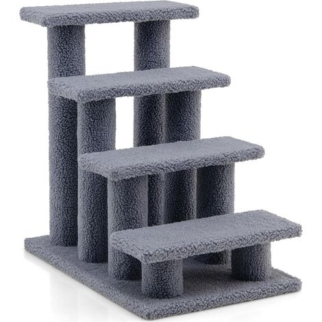 GOPLUS Escalier pour Chat et Chien 4 étages avec Griffoir， Abri à animaux avec Centre d’Activités, 60,5 x 41 x 60,5CM, Gris (1/5)