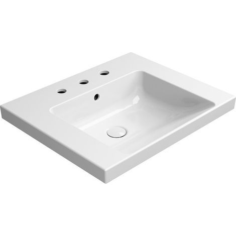 Lavabo en céramique NORM 60x50cm, 3 trous de robinetterie, blanc ExtraGlaze (1/2)