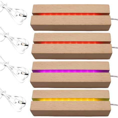 4 Pièces Socle Lumineux LED Bois, Base de Présentation, Socle Lumineux Bois Socles Socle Lumineux Bases D'Éclairage LED Socle Éclairé Pour Acrylique, Cristal, Verre (15cm) (1/5)