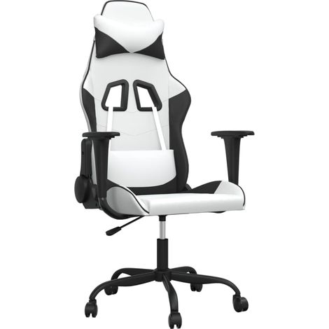 Chaise de jeu Chaise de Gaming de massage Blanc et noir Similicuir (1/5)