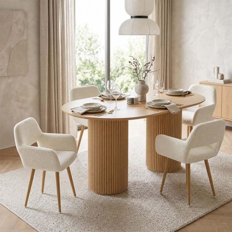 Meubles Cosy Chaises de Salle à Manger Lot de 4 en Boulette Crème Blanc (1/5)