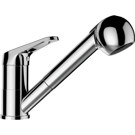 Robinet de cuisine chromé haute pression avec douchette extensible I Robinet d'évier avec fonction jet et douche I Tuyau de raccordement flexible 450 mm 179 mm de hauteur (1/4)