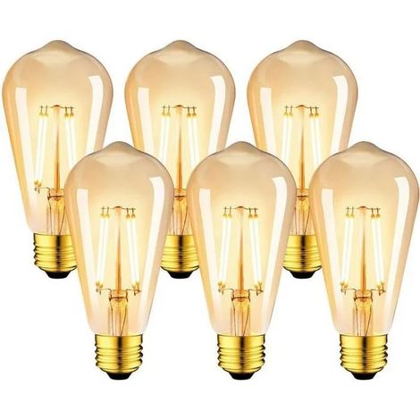 Lot de 6 Ampoules LED 6W Edison Vintage E27 - Ampoule à filament ST64 2200K - Equivalent à Ampoule Incandescente 48W (1/4)