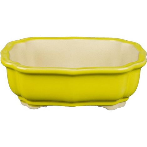 Vaso per bonsai ovale in gres smaltato giallo 14x9,5x4,5 cm - A3 (1/3)