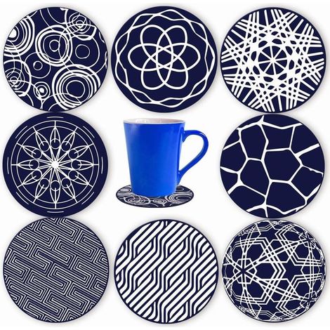 Juego de 8 posavasos redondos de silicona azul, 10 cm (1/5)