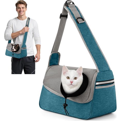 Sac de transport ajustable à bandoulière pour animaux gris bleu ciel
