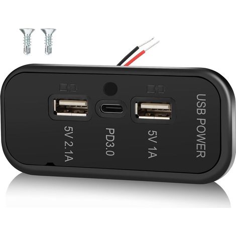 3-Port-USB-Ladegerät (12 V, 45,5 W) mit Gibbab PD3.0 Typ-C Schnellladefunktion und zwei 3,1-A-Anschlüssen für die Wandmontage, Kfz-Ladeadapter für Wohnmobile, Boote, Busse und ATVs (1/5)