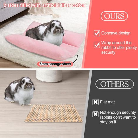 Lit pour lapin de 40 x 35,5 cm, berceau rembourré et doux, coussin moelleux avec oreiller inclinable en coton, tapis pour petits animaux, convient pour dormir en cage à l'intérieur, rose (1/5)