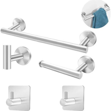 Pack de Accesorios de Baño Sin Taladrar – Soporte de Toalla Adhesivo Mate con Soporte de Papel Higiénico y Gancho para Toalla (1/5)