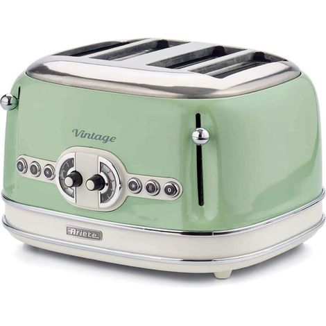 Vintage 4 Slices Toaster 156, Grille-Pain avec 6 Niveaux de Grillage, Éjection Automatique, Fonction Décongélation, Tiroir Ramasse-Miettes Amovible, Corps en Acier Inoxydable, 1600W, Vert (1/5)