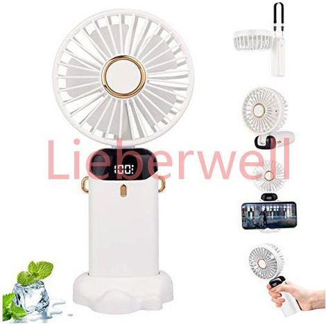 5000mAh USB LIEBERWELL Mini Portable Fan Rechargeable with Aromatherapy Diffuser and Power Cord, White (1/5)
