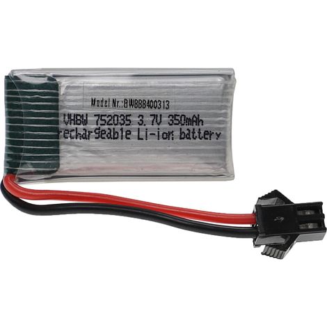 vhbw Batería recargable compatible con SM-2P clavija (m) para modelismo por ej. coche carreras, avión (350mAh, 3,7V, Li-poli, 37 x 19 x 8mm)