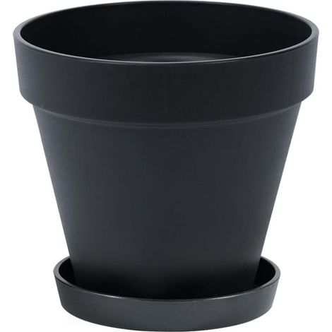 Pot de Fleur avec Soucoupe, 20 cm Pot de Plante en Plastique à Trou de Drainage pour Intérieur et Extérieur, Pot Plastique Plante pour Plantes Vertes et Succulentes, Noir (1/5)