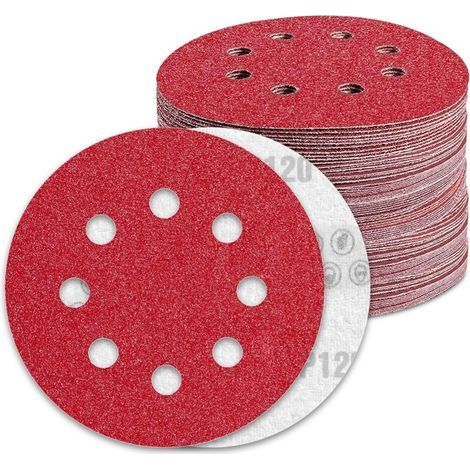 Discos abrasivos de 125 mm, grano 120, papel de lija, 100 unidades, 8 agujeros, disco de lijado para lijadora excéntrica (1/5)