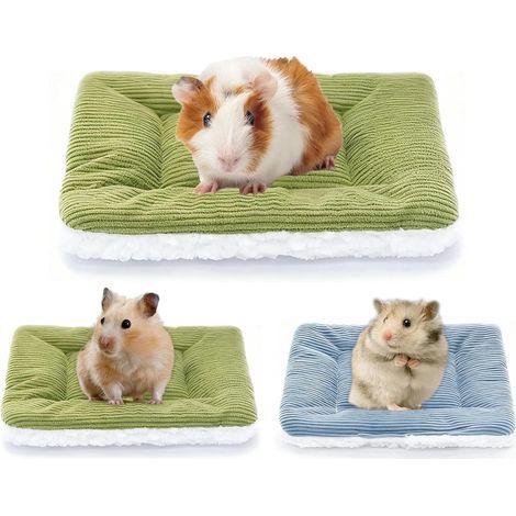 2 Piece Plush Bed for Small Animals, 32 x 23 cm Rabbit Bed, Green Blue Plush Mat Blanket for Rabbit, Chinchilla, Squirrel, Hamsters, Guinea Pig Hedgehog, Small Animals (1/5)