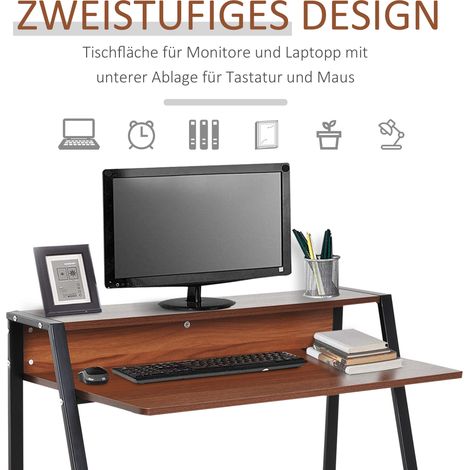 Schreibtisch/Computertisch mit Ablage und Kabelmanagement, moderner Metallrahmen, 84 x 45 x 85 cm, Walnuss + Schwarz (1/5)