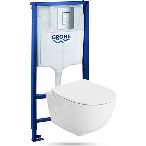 Vorwandelement Solido + Wand WC Brava Weiß + Verchromter Knopf Komplettset (1/5)