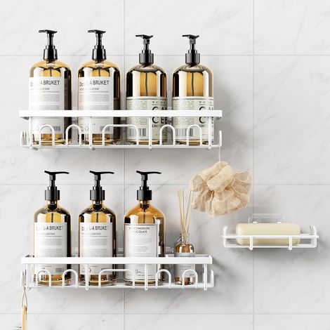 3 Pièces Étagère Douche, Acier Inoxydable Antirouille, Porte-Savons Sans Percage, Rangement Salle de Bain (1/5)