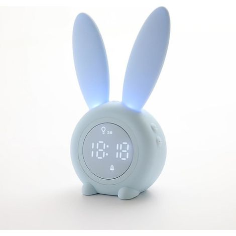 Réveil lapin - avec alarme à luminosité réglable, rechargeable - Idéal pour une chambre d'enfant - bleu (1/5)