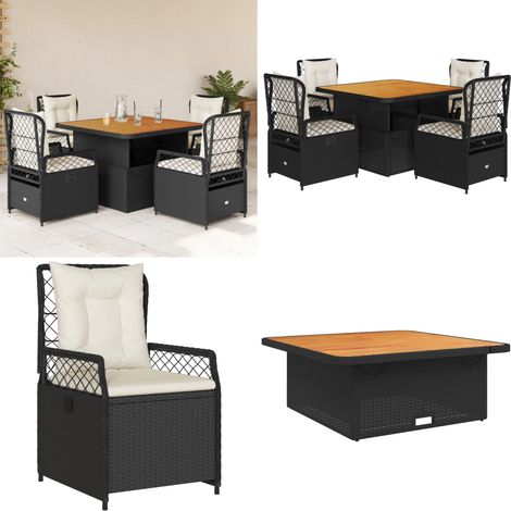 Ensemble à manger de jardin coussins 5pcs Noir Résine tressée - Ensemble Salon De Jardin - Mobilier De Jardin - Table Extensible - Chaises Pliantes - Résine Tressée - Home & Living