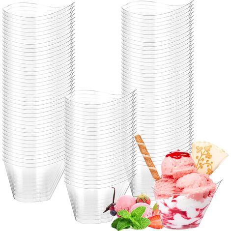 Lot de 100 verres à dessert - 130 ml - En plastique - Réutilisables - Pour desserts, mousse, pudding (1/5)