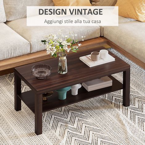 Table basse rectangulaire classique avec grand plateau de rangement en bois, 90 x 45 x 44,5 cm, noyer (1/5)
