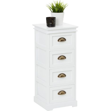 Chiffonnier blanc 4 tiroirs – Bois de paulownia lasuré – Style shabby chic – Dimensions 72 x 30 x 29 cm (H x L x P) – Caro-Möbel (1/4)