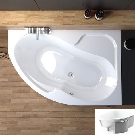 ECOLAM Badewanne WELA 160x100 cm rechts  mit Antirusch + Styropor Verkleidung direkt verfliesbar Eckbadewanne Acrylwanne Ablaufgarnitur Ab- und Überlauf Füße Silikon (1/5)
