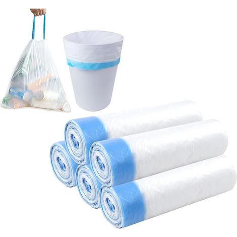 ALLIANDISSacs poubelle de 4 gallons 100 unités, petits sacs poubelle avec cordon de serrage pour salle de bain, cuisine, petits sacs poubelle pour poubelle de voiture, doublures de poubelle de bureau (1/4)