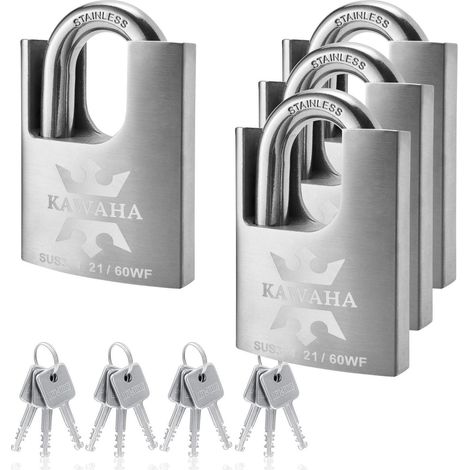 Hochsicherheits-Vorhängeschloss Edelstahl 60mm, gleichschließend, 4er Pack
