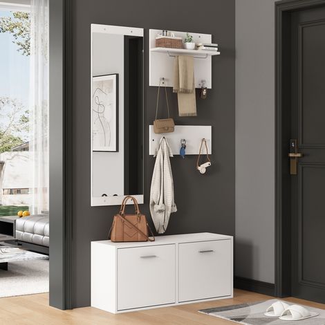 Mueble zapatero 90x30x41,5 cm en paneles de madera blanco, para entrada FloraGrace (1/5)