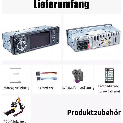 1 unité Autoradio 1 DIN avec Bluetooth, écran IPS 4 pouces, lecteur MP3/CD/FM, ports USB/SD/AUX (1/5)
