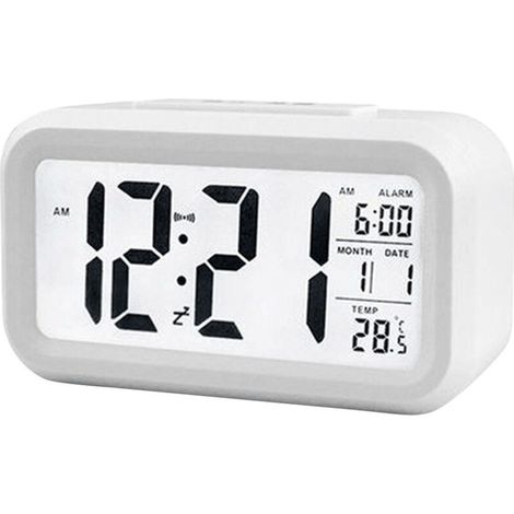 Réveil numérique intelligent avec bouton Snooze de date et de température sur le dessus, horloge de bureau rectangulaire à piles avec veilleuse pour chambre à coucher, enfants, filles et garçons (1/5)