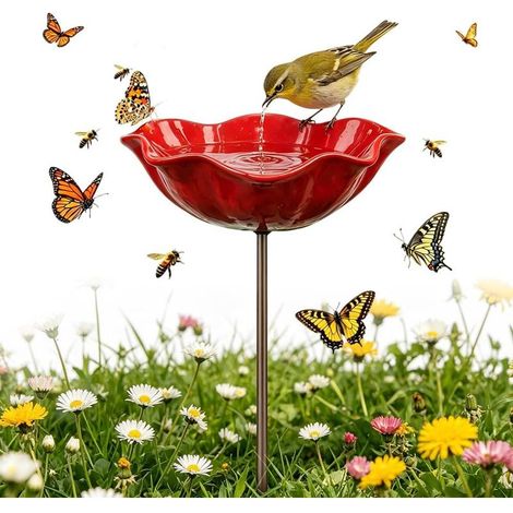 Abreuvoir Et Mangeoire Pour Oiseaux De Jardin En Métal Hauteur 60cm Décoration Extérieure Bain D'Oiseau Robuste Élégant (1/5)