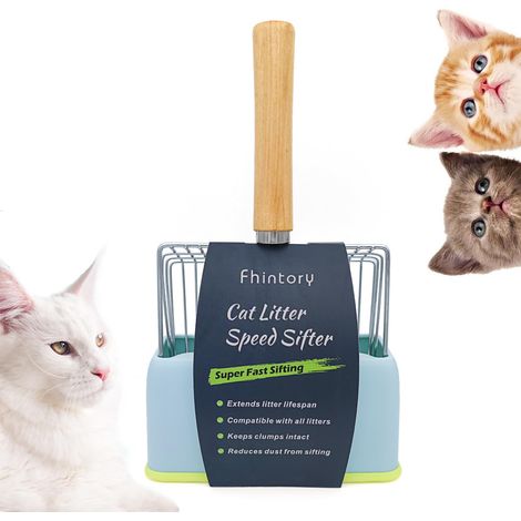 Pelle Litiere Chat Metal, Pelle à Litière pour Chat Pour Chat Avec Support, Pelle à Chat en Métal 7mm, Pelle à Litière avec Manche en Bois pour Le Nettoyage des Animaux Domestiques, Chiens, (Bleu) (1/5)