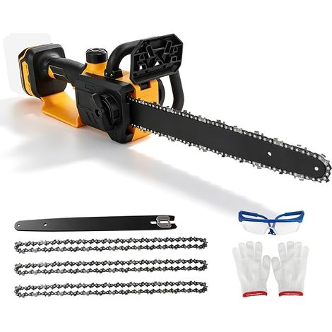 12" Electric Chainsaw Compatible with 18/20V, 1200W Brushless Motor, 30cm Blade Length, Automatic Chain Lubrication with 3 Saw Chains (Yellow) (1/5)