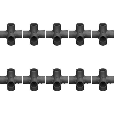 10 raccords PVC 6 voies, coudes de tuyau noirs, diamètre intérieur 20mm, connecteurs d'angle en plastique (lot de 10) (1/5)