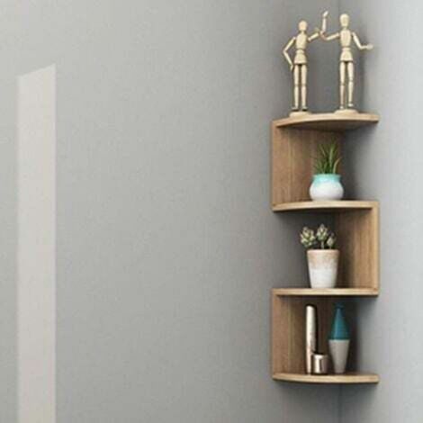 Corner wall shelves, classic 5-tier radial wall shelf for bookcase storage - Wood color (1/4)