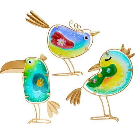 Lot de 3 décorations vitrail oiseaux, ornements créatifs pour jardin et bureau, design artistique coloré (1/5)