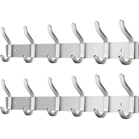 2 Packs Porte Manteau, 6 Crochets, Acier Inoxydable, Argent, Robuste 30kg, Salle De Bain