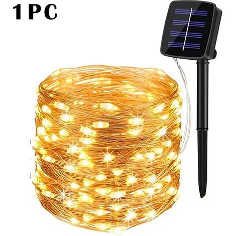 Guirlande lumineuse solaire LED (1 pièce - blanc chaud - 12 m - 100 LED) - Décoration de jardin féérique avec guirlande lumineuse LED scintillante étanche - Décoration de Noël pour extérieur (1/5)