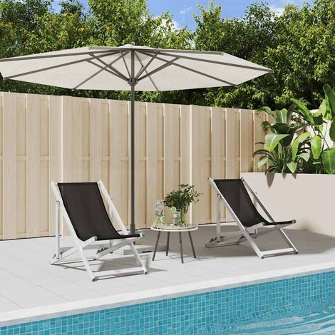 Lot de 2 chaises de plage pliantes de jardin en aluminium et textilène réglables noir - PANGIVO (1/5)