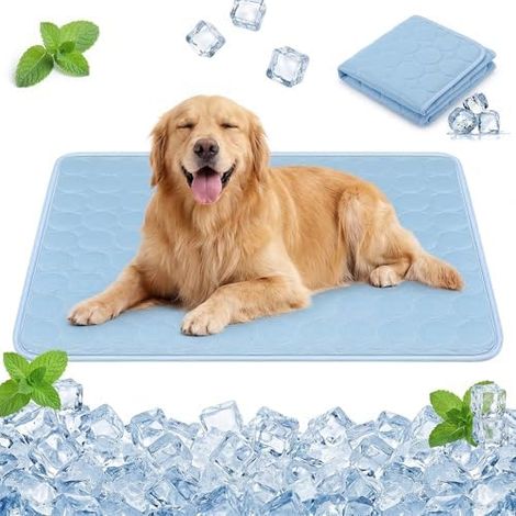 Kühlmatte für Hunde Selbstkühlende Hundematte, Komfortabel Pet Cooling Mat Kühldecke Waschbar Pad Kältematte für Haustiere Ungiftiges, Faltbar Kühlmatte Hunde Katzen für Sommer (5570CM, Blau) (1/5)