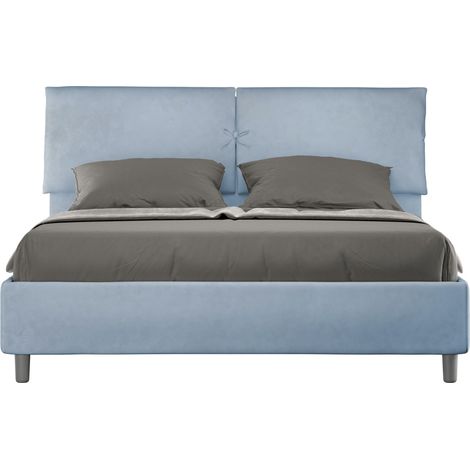 Lit adulte moderne rembourré microfibre Viena Sommier et coffre-Bleu clair-160x200-Option Sommier et coffre (1/5)