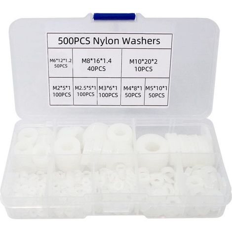 Rondelle Nylon Entretoise Plastique M2 M2.5 M3 M4 M5 M6 M8 M10 Ronde de Rondelle Plate 500 Pièces (1/5)